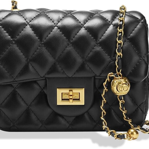 Handbags - Women's Faux Leather Crossbody Bag with Chain Detail Compact Stylish